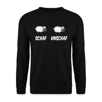 Schaf Unschaf Fotograf Wortwitz Geschenkidee - Unisex Pullover - Schwarz - Vorne - Alina (178cm) & Michal (187cm)