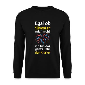 Silvester Sprüche Raketen Feuerwerk Geschenk - Unisex Pullover - Schwarz - Vorne - Alina (178cm) & Michal (187cm)
