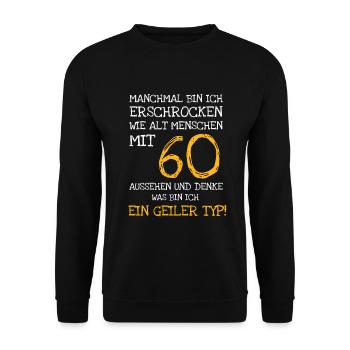 Erschrocken wie ich mit 60 aussehe - Unisex Pullover - Schwarz - Vorne - Alina (178cm) & Michal (187cm)
