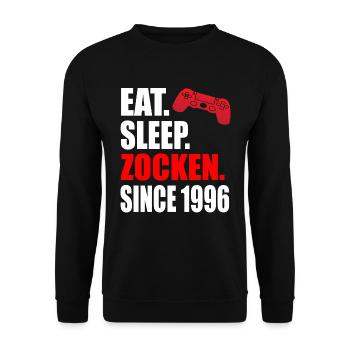 Eat Sleep Zocken Since 1996 25 - Unisex Pullover - Schwarz - Vorne - Alina (178cm) & Michal (187cm)