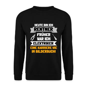 Elektriker in Rente und Ruhestand - Unisex Pullover - Schwarz - Vorne - Alina (178cm) & Michal (187cm)