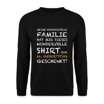 Das Shirt zum 66. Geburtstag - Unisex Pullover - Schwarz - Vorne - Alina (178cm) & Michal (187cm)