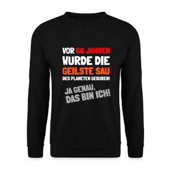 Die schöne Überraschung zum 66. Geburtstag - Unisex Pullover - Schwarz - Vorne - Alina (178cm) & Michal (187cm)