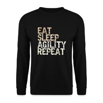 Eat Sleep Agility Repeat Hundetrainer Geschenkidee - Unisex Pullover - Schwarz - Vorne - Alina (178cm) & Michal (187cm)
