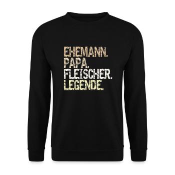 Fleischer Ehemann Papa Legende vintage Spruch - Unisex Pullover - Schwarz - Vorne - Alina (178cm) & Michal (187cm)