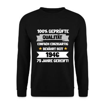 100% geprüfte Qualität seit 1946 und 75 Jahren - Unisex Pullover - Schwarz - Vorne - Alina (178cm) & Michal (187cm)