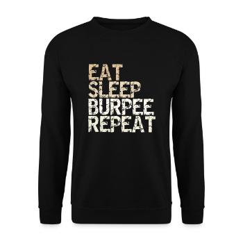 Eat Sleep Burpee Repeat Gym Krafttraining Outfit - Unisex Pullover - Schwarz - Vorne - Alina (178cm) & Michal (187cm)