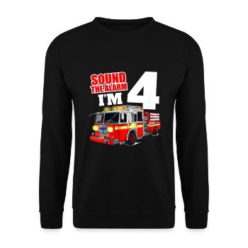 4th Birthday Happy Birthday Fire Brigade Car - Unisex Sweatshirt - black - Front - Alina (178cm) & Michal (187cm)