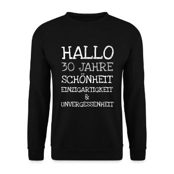30 Jahre Schönheit und Einzigartigkeit - Unisex Pullover - Schwarz - Vorne - Alina (178cm) & Michal (187cm)