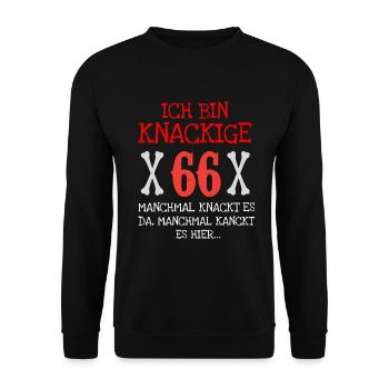 Mit 66 noch frisch und knackig im Alter - Unisex Pullover - Schwarz - Vorne - Alina (178cm) & Michal (187cm)