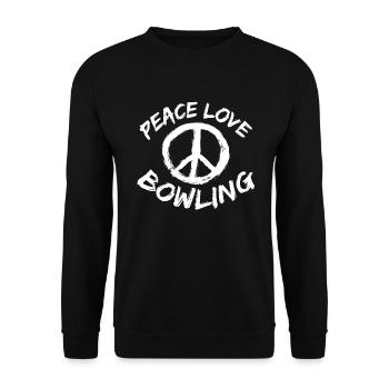 Bowling Spieler Peace Love Bowling Geschenk Outfit - Unisex Pullover - Schwarz - Vorne - Alina (178cm) & Michal (187cm)