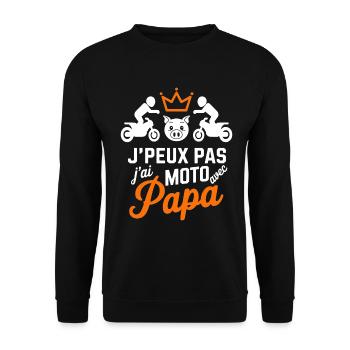 Biker mit Papa - Ich kann kein Motorrad haben - Unisex Pullover - Schwarz - Vorne - Alina (178cm) & Michal (187cm)