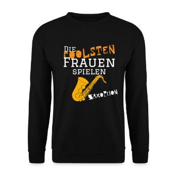 Die coolsten_Frauen_Saxop - Unisex Pullover - Schwarz - Vorne - Alina (178cm) & Michal (187cm)