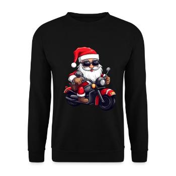 Funny Santa Claus gnome on a motorbike - Unisex Sweatshirt - black - Front - Alina (178cm) & Michal (187cm)