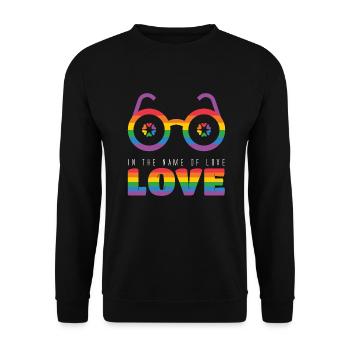 LGBT Brille In the Name of Love Spruch Sprüche - Unisex Pullover - Schwarz - Vorne - Alina (178cm) & Michal (187cm)