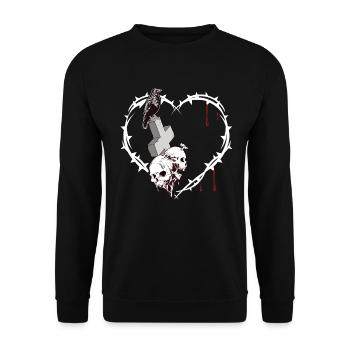 Corneille sur Tombstone Cross Skull Thorns Heart Gothic - Sweat-shirt Unisexe - noir - Devant - Alina (178cm) & Michal (187cm)