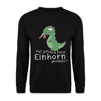 Dino T-Rex frisst Einhorn lustiges Geschenk - Unisex Pullover - Schwarz - Vorne - Alina (178cm) & Michal (187cm)