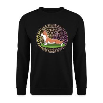 Corgi Yoga - Doga Hundeyoga - Unisex Pullover - Schwarz - Vorne - Alina (178cm) & Michal (187cm)