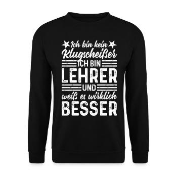 Lehrer lustige Sprüche - Ich bin kein Klugscheißer - Unisex Pullover - Schwarz - Vorne - Alina (178cm) & Michal (187cm)