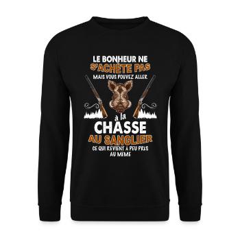 Chasse sanglier le bonheur du papa chasseur - Sweat-shirt Unisexe - noir - Devant - Alina (178cm) & Michal (187cm)