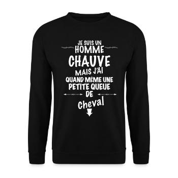 Chauve content de sa petite queue de cheval - Sweat-shirt Unisexe - noir - Devant - Alina (178cm) & Michal (187cm)