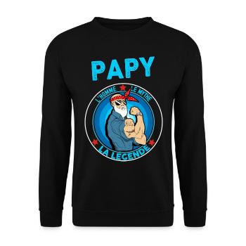 Papy La Légende Humou Grand-Père Vintage - Sweat-shirt Unisexe - noir - Devant - Alina (178cm) & Michal (187cm)