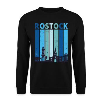 Rostock Rostocker Stadtsilhouette Geschenk - Unisex Pullover - Schwarz - Vorne - Alina (178cm) & Michal (187cm)