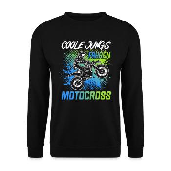 Echte Jungs fahren Motocross Bike Jungen Motorrad - Unisex Pullover - Schwarz - Vorne - Alina (178cm) & Michal (187cm)