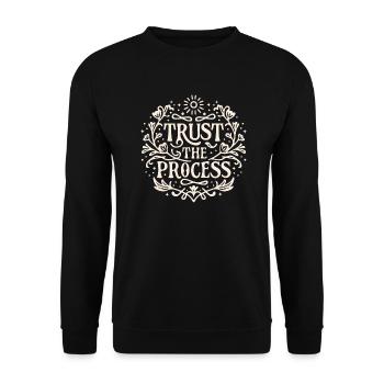 Vertraue dem Prozess Gesetz der Anziehung Affirmation - Unisex Pullover - Schwarz - Vorne - Alina (178cm) & Michal (187cm)