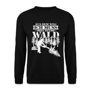 Aus dem Weg ich muss in den Wald-Holzfäller Spruch - Unisex Pullover - Schwarz - Vorne - Alina (178cm) & Michal (187cm)