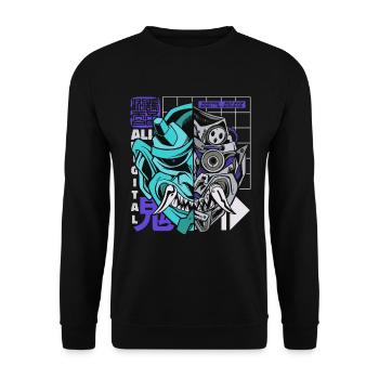 Oni Masque Hannya démon japonais Otaku pastel - Sweat-shirt Unisexe - noir - Devant - Alina (178cm) & Michal (187cm)
