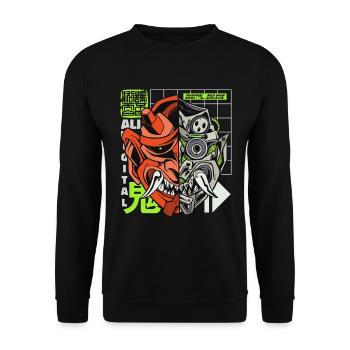 Oni Streetwear Hannya démon japonais Otaku 90s - Sweat-shirt Unisexe - noir - Devant - Alina (178cm) & Michal (187cm)