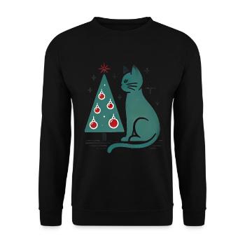 Vintage Cat Christmas Tree Illustration - Unisex Sweatshirt - black - Front - Alina (178cm) & Michal (187cm)
