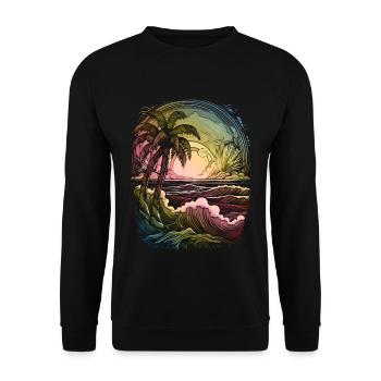 Soleil, Coucher de soleil, Mer, Palmiers, Vacances, Été - Sweat-shirt Unisexe - noir - Devant - Alina (178cm) & Michal (187cm)