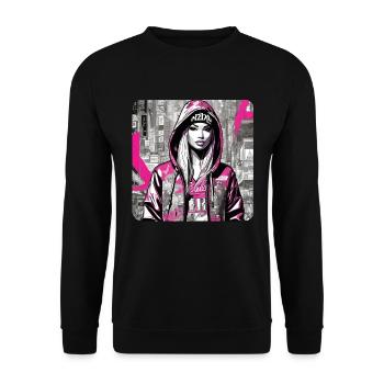 Cool Girl in Pink Graffiti Hip Hop Rap Skater - Sweat-shirt Unisexe - noir - Devant - Alina (178cm) & Michal (187cm)