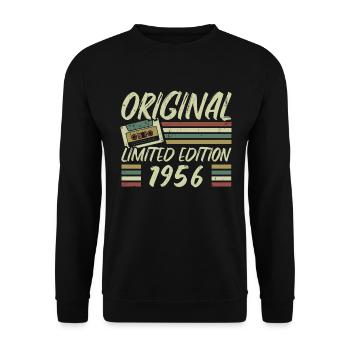 Jahrgang 1956 Retro 1956 Geburtstagsgeschenk - Unisex Pullover - Schwarz - Vorne - Alina (178cm) & Michal (187cm)
