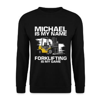 Gabelstaplerfahrer und Lagerhaus Gabestaplerfahrer - Unisex Pullover - Schwarz - Vorne - Alina (178cm) & Michal (187cm)