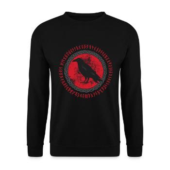 Nordischer Rabe mit uraltem Runenkreis - Unisex Pullover - Schwarz - Vorne - Alina (178cm) & Michal (187cm)