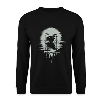 Drumset Silhouette Schlagzeug mit Spiegelung - Unisex Pullover - Schwarz - Vorne - Alina (178cm) & Michal (187cm)