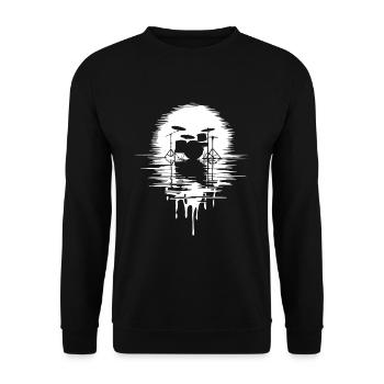 Drumset Silhouette Schlagzeug mit Spiegelung - Unisex Pullover - Schwarz - Vorne - Alina (178cm) & Michal (187cm)