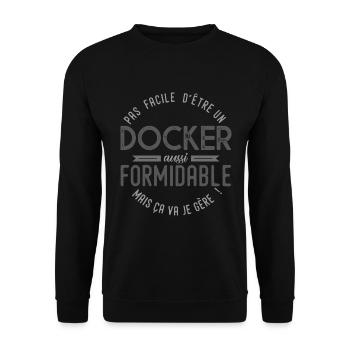 cadeau homme DOCKER formidable métier - Sweat-shirt Unisexe - noir - Devant - Alina (178cm) & Michal (187cm)