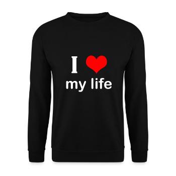 I love my life - Unisex Pullover - Schwarz - Vorne - Alina (178cm) & Michal (187cm)