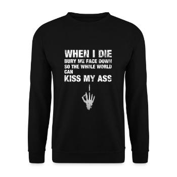 Biker - Kiss My Ass - Lustiger Spruch Motorrad - Unisex Pullover - Schwarz - Vorne - Alina (178cm) & Michal (187cm)