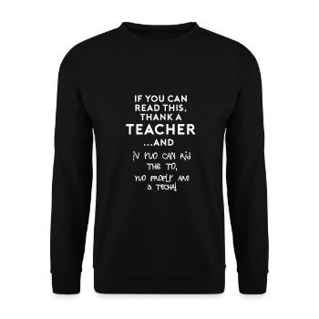 Funny Teacher T-Shirt; English I spelling - Unisex Sweatshirt - black - Front - Alina (178cm) & Michal (187cm)