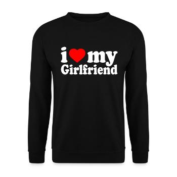 I love my girlfriend - Unisex Pullover - Schwarz - Vorne - Alina (178cm) & Michal (187cm)