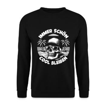 Skull mit Basecap Sonnenbrille am Strand - Unisex Pullover - Schwarz - Vorne - Alina (178cm) & Michal (187cm)