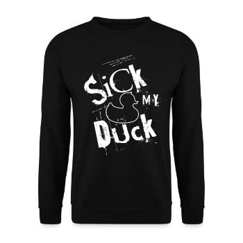 Lustiger Spruch: Sick My Duck - Unisex Pullover - Schwarz - Vorne - Alina (178cm) & Michal (187cm)