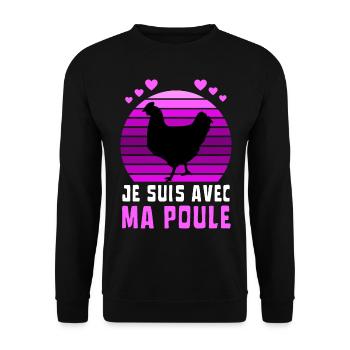 Je suis avec ma poule Vintage Sunset Violet - Sweat-shirt Unisexe - noir - Devant - Alina (178cm) & Michal (187cm)