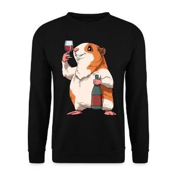 Lustiges Meerschweinchen mit Wein - Unisex Pullover - Schwarz - Vorne - Alina (178cm) & Michal (187cm)