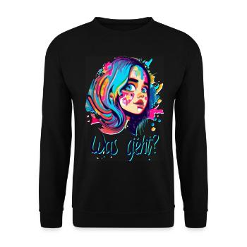 Skater Mädchen Style - Was geht? - Unisex Pullover - Schwarz - Vorne - Alina (178cm) & Michal (187cm)